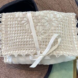 Crochet/ Satin Travel Jewelry POUCH 3 Pocket Organizer Macrame/ Satin Crochet